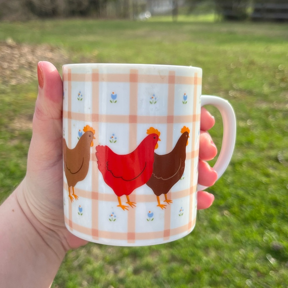 Chicken Pattern Ceramic Mug - Red & Brown Design